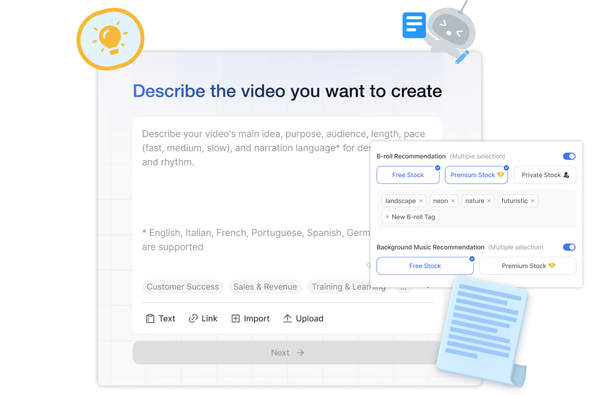 Visla's AI Video Agent handles any input to create professional videos